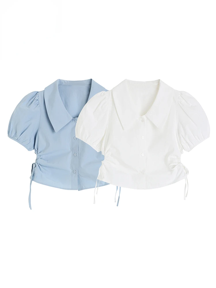 Summer Women Short Sleeve Solid Color Shirts Vintage Design Blouses 2000s Aesthetic Korean Fashion Streetwear Crop Tops Tide New
Summer Women Short Sleeve Solid Color Shirts Vintage Design Blouses 2000s Aesthetic Korean Fashion Streetwear Crop Tops Tide New