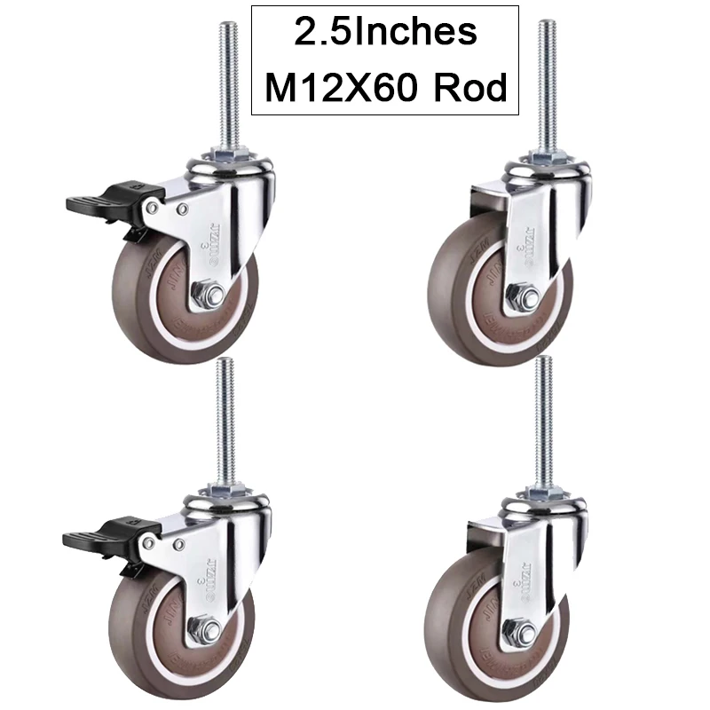 

4 шт. 2,5 дюйма тяжелые универсальные колеса M12 резиновые бесшумные ролики для мебели настольные тележки промышленное оборудование ролики загрузка 150 кг