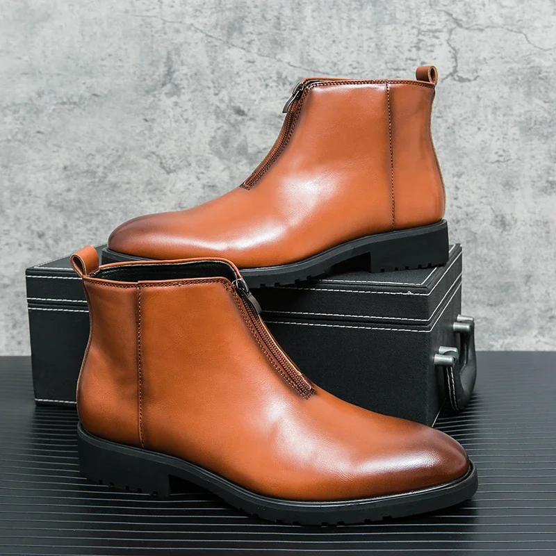 New Luxury Men Ankle Boots Round Head Short Sleeve with Zipper Casual Classic Black Brown Sizes 38-46 Men Shoes
New Luxury Men Ankle Boots Round Head Short Sleeve with Zipper Casual Classic Black Brown Sizes 38-46 Men Shoes