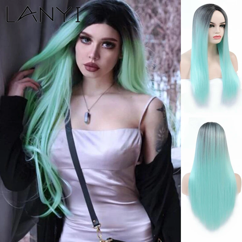LANYI 26"Women's for Wig Long Straight Synthetic Omber Black Hair Roots Green Wig Lolita Halloween Cross-Dressing Heat Resistant
LANYI 26"Women's for Wig Long Straight Synthetic Omber Black Hair Roots Green Wig Lolita Halloween Cross-Dressing Heat Resistant