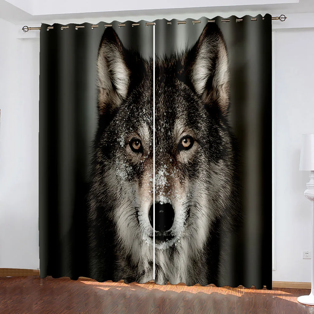 

Night Animal Hungry Wolf Tiger Leopard 3D Printing Children's Home Bedroom Living Room Curtain Shading Cloth Custom Hook Decor