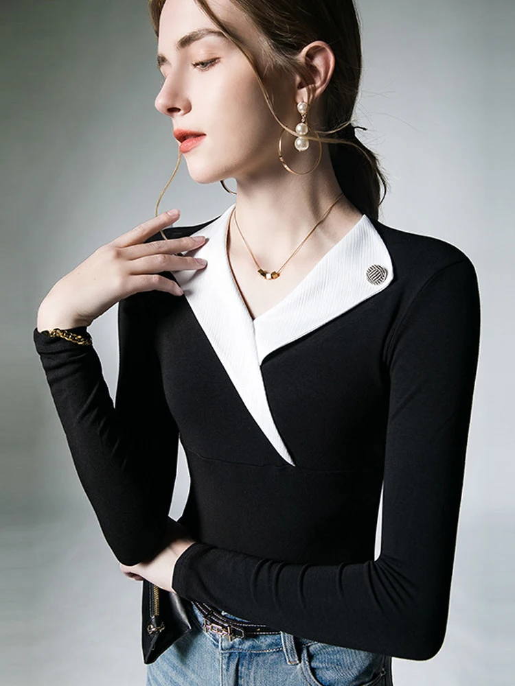 Winsleter Elegant Basic Tshirt Long Sleeve Elastic Tees Women Sexy V Neck Patchwork Slim Tops Fall Winter 2023 New T39866JC
Winsleter Elegant Basic Tshirt Long Sleeve Elastic Tees Women Sexy V Neck Patchwork Slim Tops Fall Winter 2023 New T39866JC