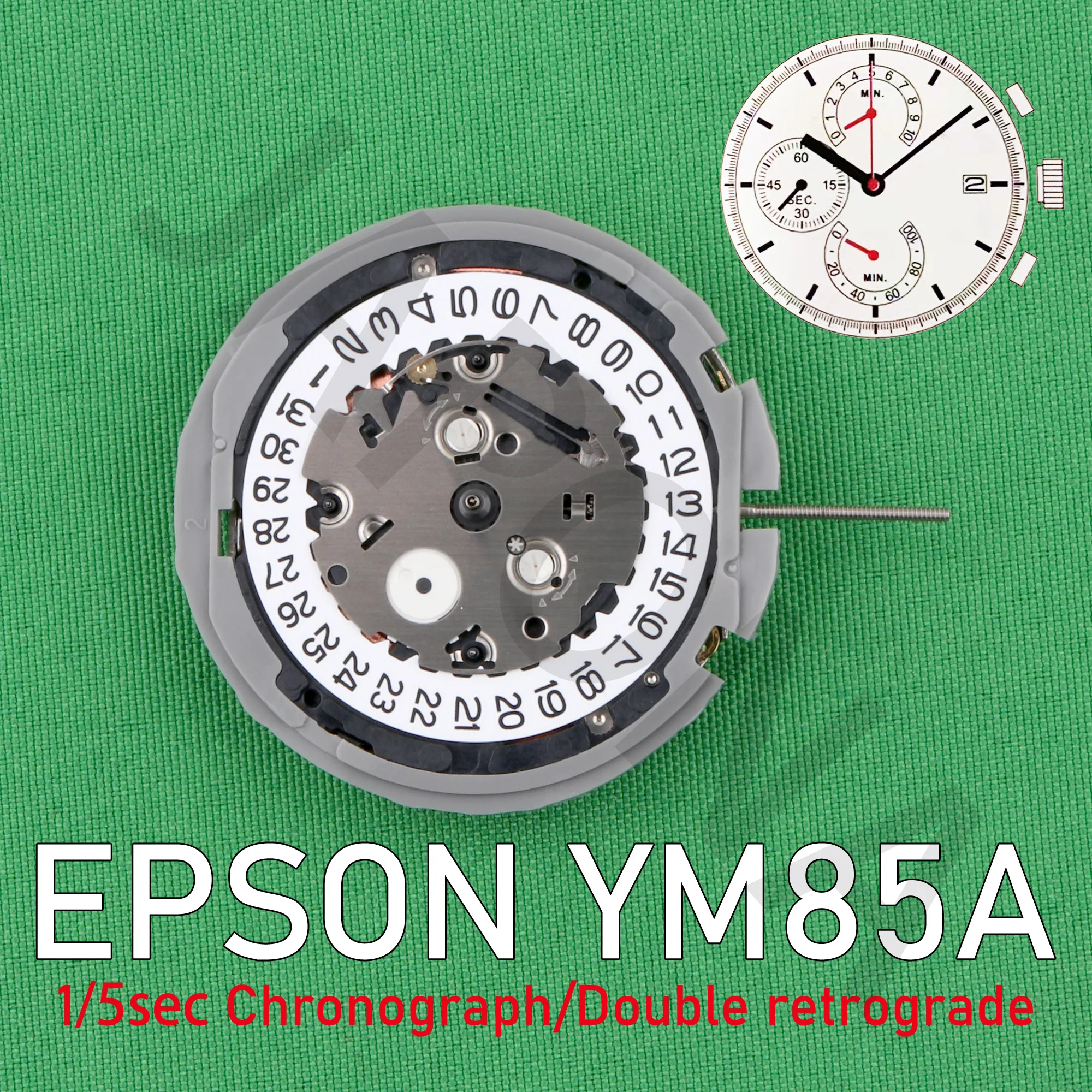 

YM85 movement japan EPSON YM85A movement small hands at 6.9.12 Analog Quartz 12''' Center second Chronograph Movement