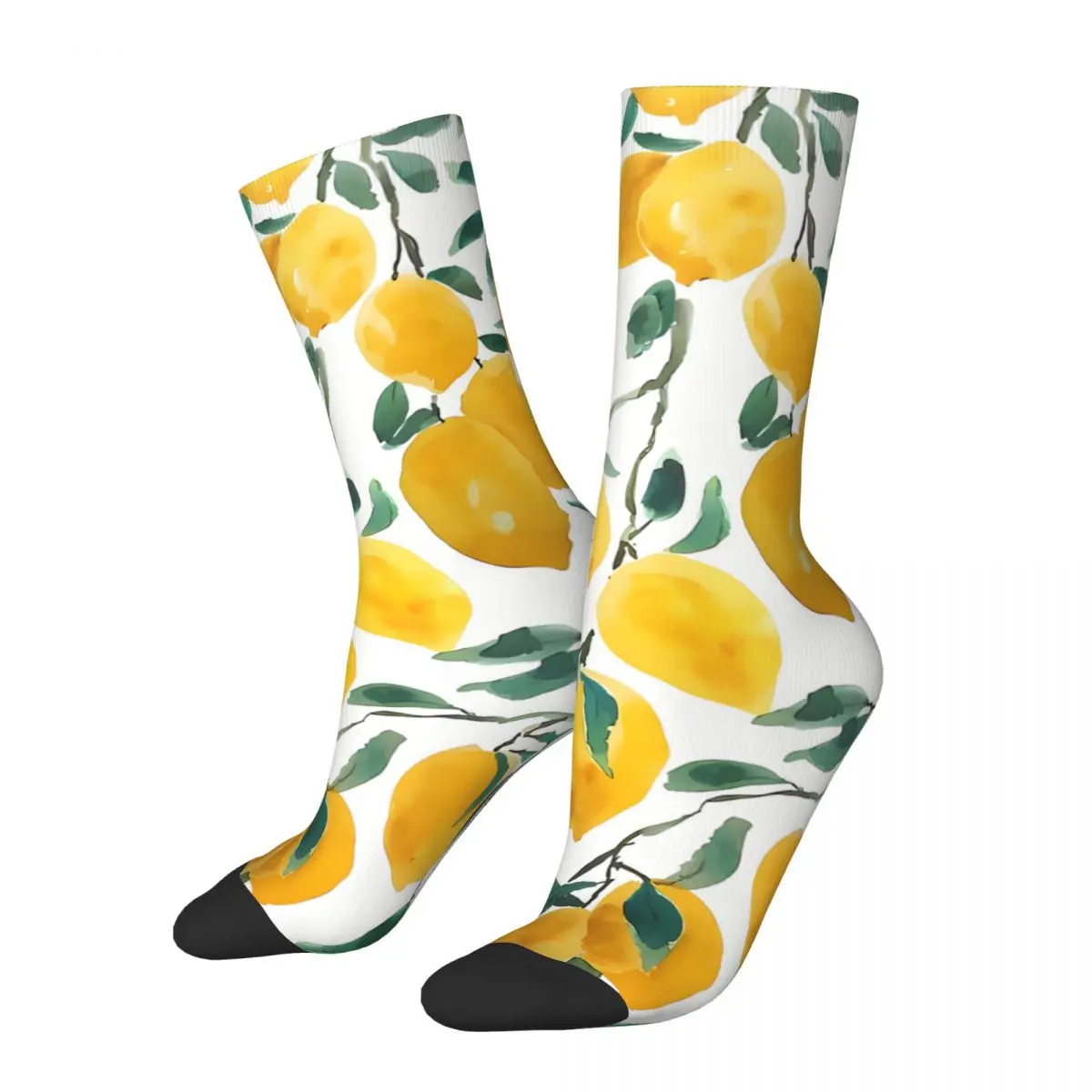 

Happy Men's Socks Watercolor Yellow Lemon Vintage Harajuku Seamless Crew Sock Gift Pattern Printed