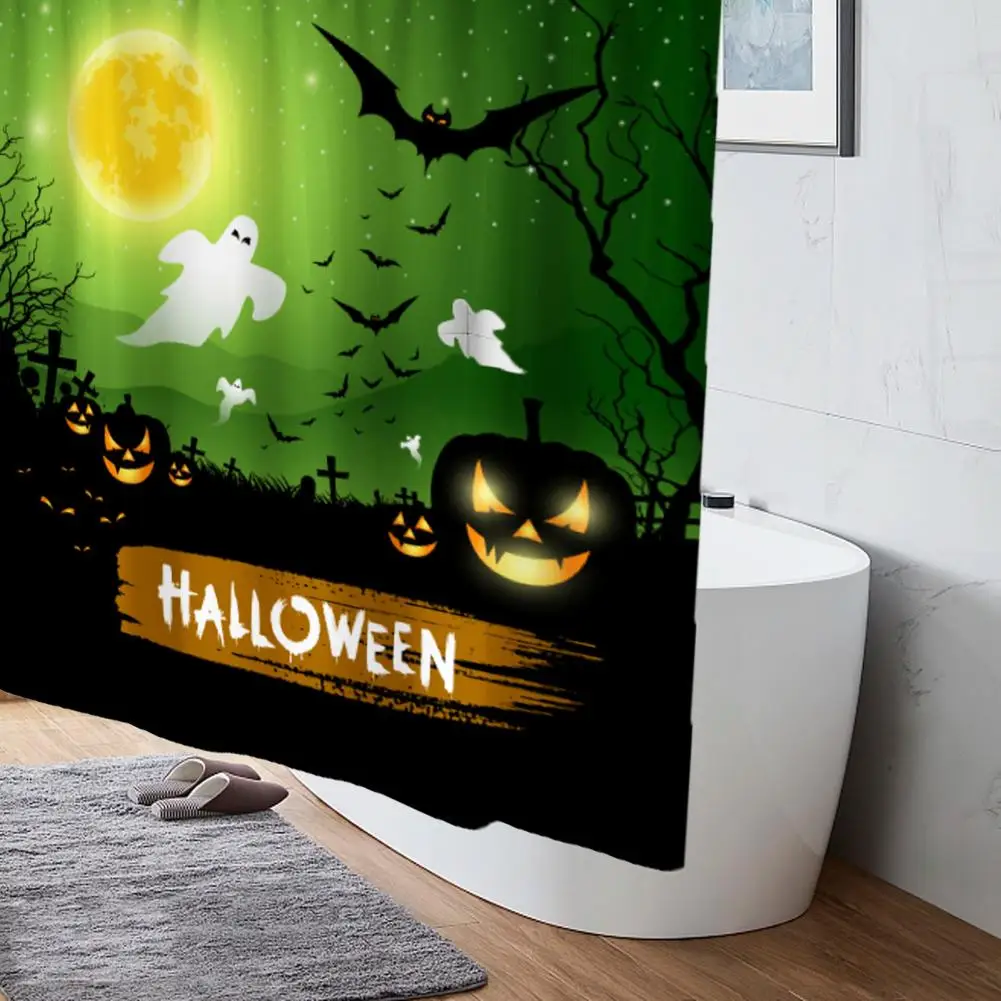 

Waterproof Shower Curtain Spooky Halloween Castle Shower Curtain Set Waterproof Non-slip Rugs Toilet Lid Cover Bath Mat Bathroom