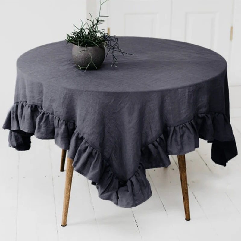 

Wedding Decoration Table Cloth, Ruffle Round Cover, 100% Linen Solid Colour Hotel Banquet Cover, Birthday Party Durable Fashion