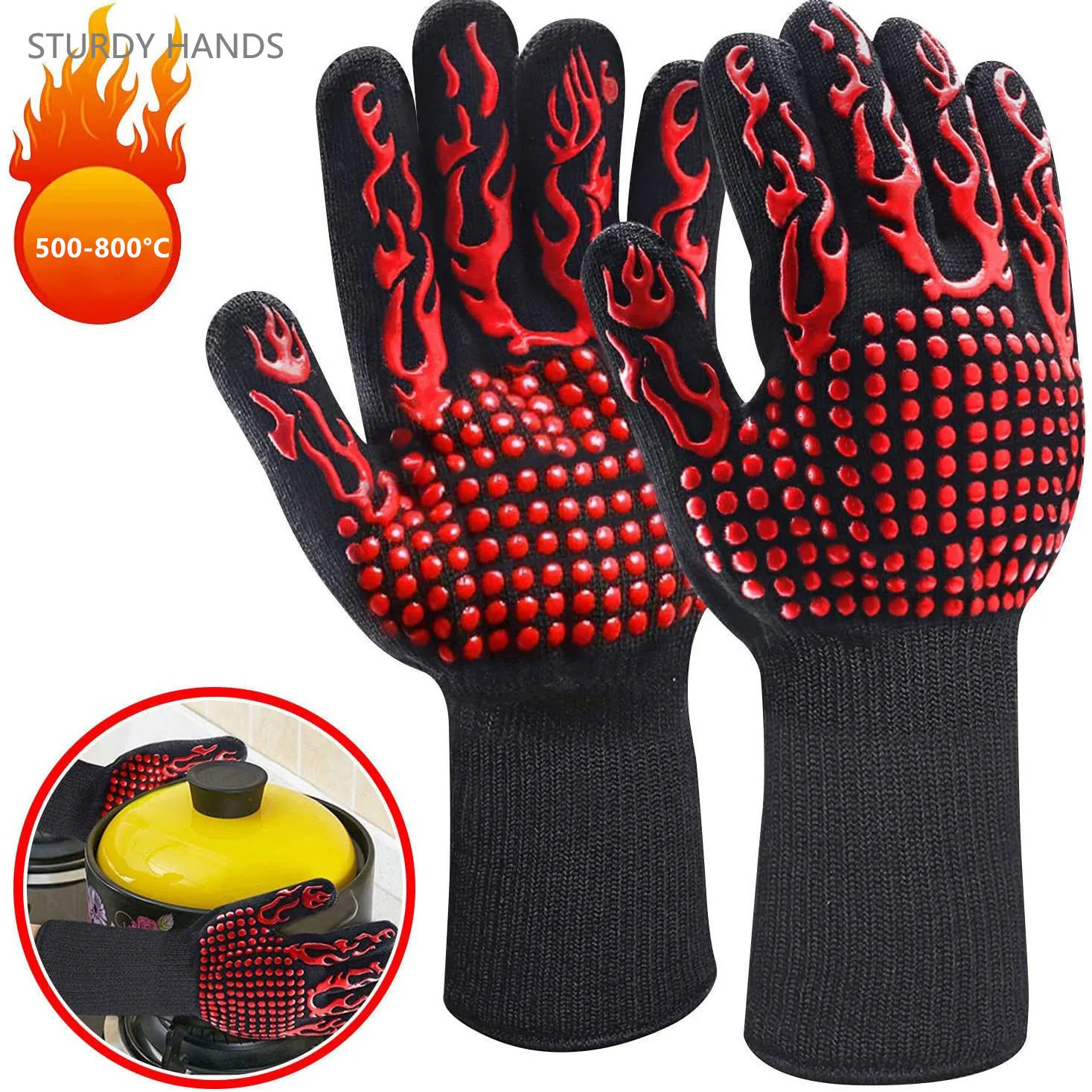 

1Pc Silica Gel Heat Resistant BBQ Gloves 500-800 Degrees Anti-scald Oven Gloves Baking Barbecue Flame-retardant Kitchen Gloves