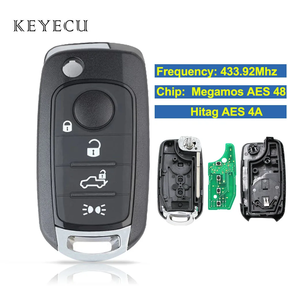 

Keyecu Remote Car Key Fob 4 Buttons 433.92Mhz I6FA Model Megamos AES ID48 / Hitag AES 4A for Fiat 500X Egea Tipo 2016 2017 2018
