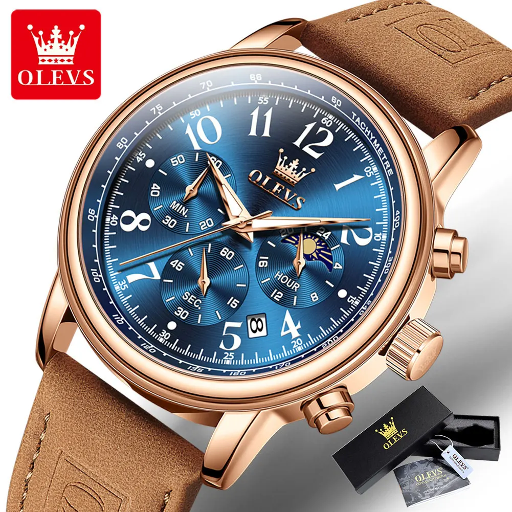 

OLEVS Quartz Watch for Man Chronograph Auto Date Fashion Trendy Waterproof Moon Phase Digital Dial Men's Wrist watch Original