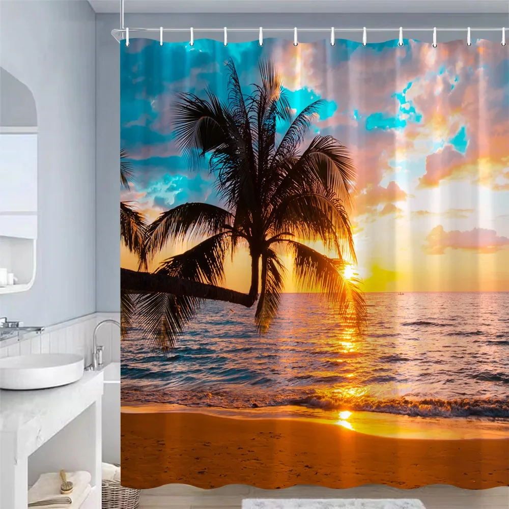 Dusk Ocean Landscape Shower Curtains Sunset Palm Trees Sea Waves Beach Nature Scenery Home Bathroom Curtain Decor Set with Hooks
Dusk Ocean Landscape Shower Curtains Sunset Palm Trees Sea Waves Beach Nature Scenery Home Bathroom Curtain Decor Set with Hooks