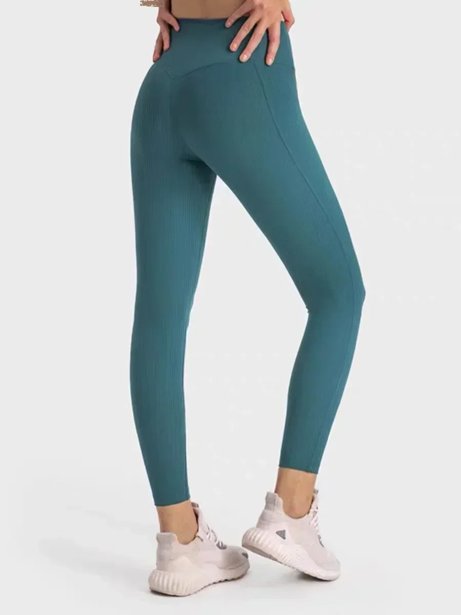 

Lemon Women's Align High Waist Sports Leggings Ribbed Fabric Yoga Tight Pants Lift Hip Fitness Exercise Trousers Women Clothing