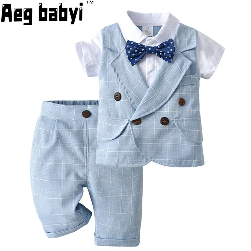 

Комплект одежды для маленьких мальчиков, официальный костюм для малышей, костюм на свадьбу, день рождения, Блейзер, Костюм Джентльмена, рубашка, шорты, жилет, 3 шт.