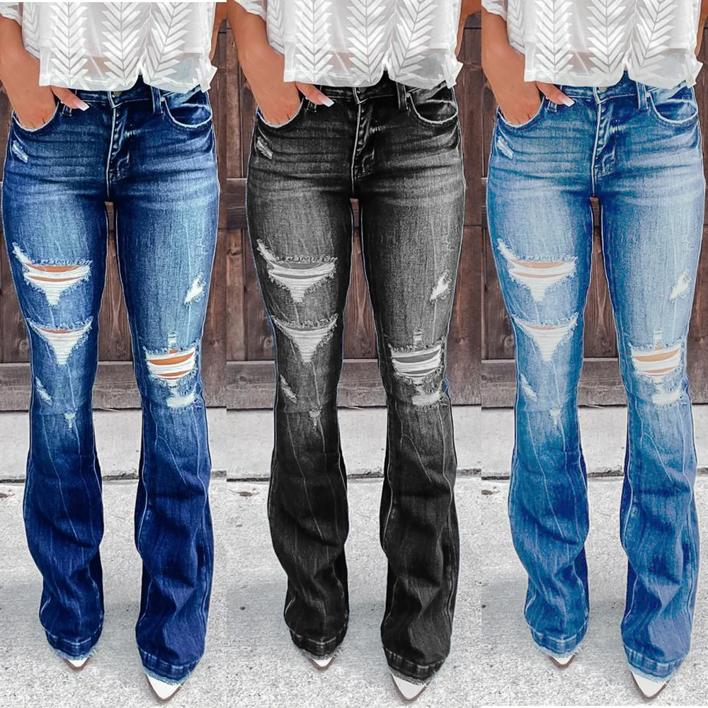 

New Street Fashion Women Jeans Casual Ripped Jeans Trouser Woman Jeans Denim Pants