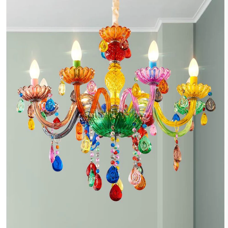 

Free Shipping Makaron Colorful Crystal Chandelier Hanging Lights Crystal Decora Lighting AC Guaranteed 100% Crystal Pendant Lamp