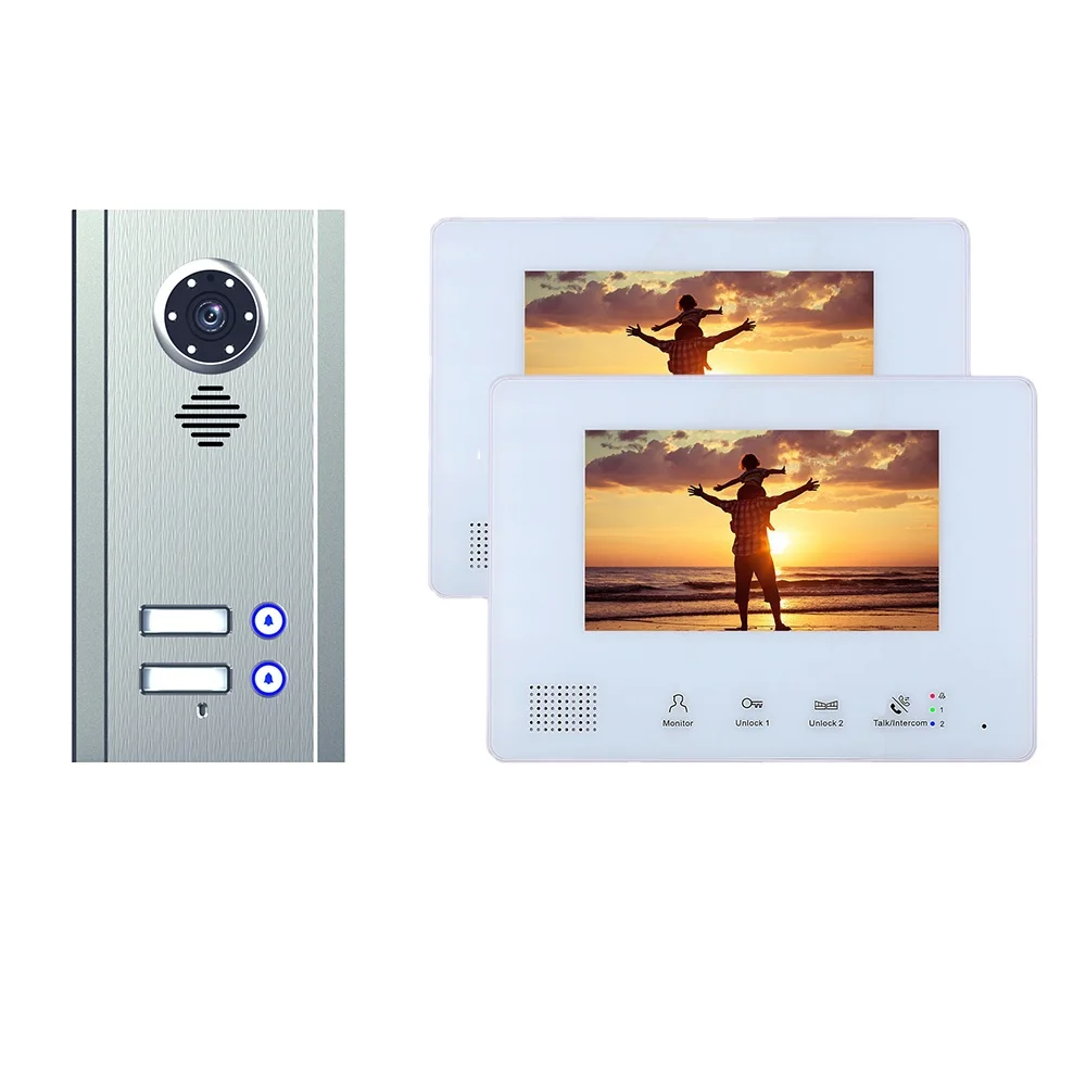 Night Vision 7 Inch screen BUS 2 Wire Video Door Phone Intercom systems with 2 indoor monitor 1 Electronic Door Lock
Night Vision 7 Inch screen BUS 2 Wire Video Door Phone Intercom systems with 2 indoor monitor 1 Electronic Door Lock