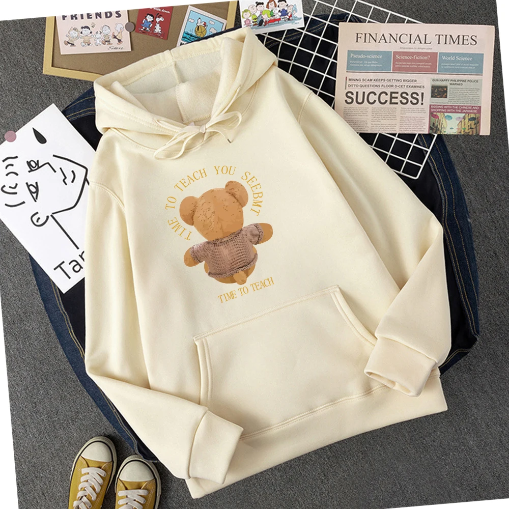 

Casual Women Hoodie Teddy Bear Printing Hoodies Comfortable Fleece Soft Pullover Fashion Crewneck Loose Female Tops Clothes