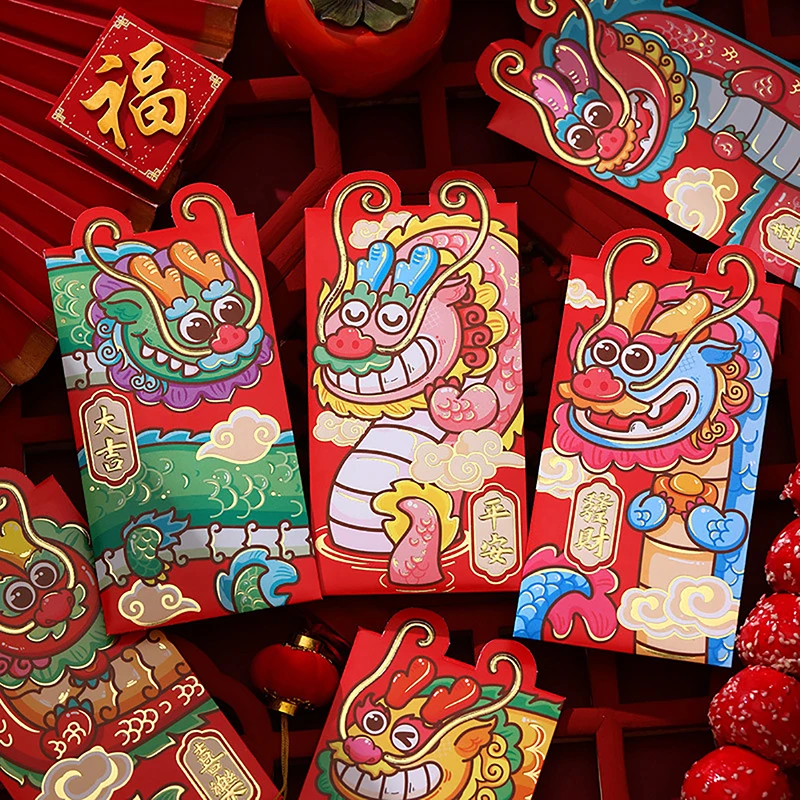 

6Pcs 2024 Chinese Dragon Year Cartoon Lucky Red Envelope Creative Spring Festival Kids Gift Money Envelopes Red Packet