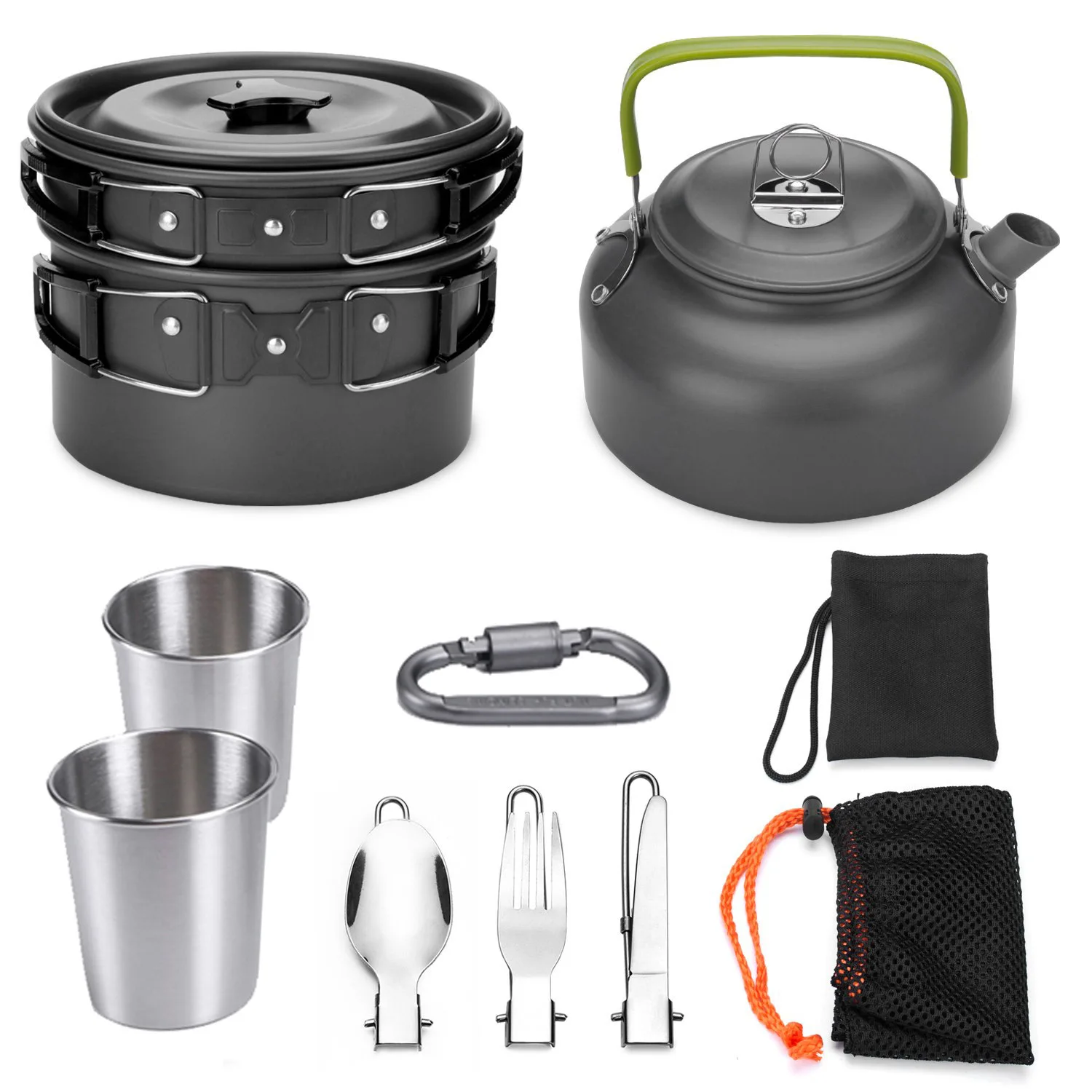 

A809 Outdoor Camping Picnic Portable 2-3 Person Pot Tea Coffee Kettle Pan Tableware Cup Combination Cooker Set