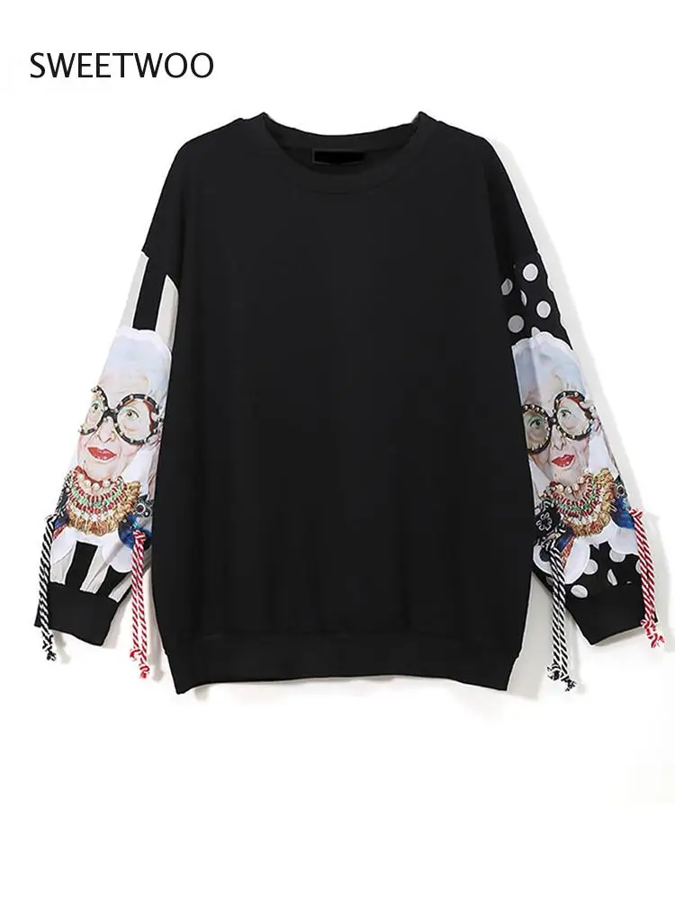 Black Long Sleeve Sweatshirts Women Patchwork Print Tassel Pullover Harajuku Hoodie Pullover Women Clothes New Fashion Tide Chic
Black Long Sleeve Sweatshirts Women Patchwork Print Tassel Pullover Harajuku Hoodie Pullover Women Clothes New Fashion Tide Chic