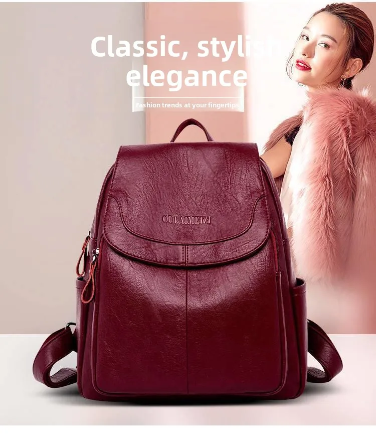 Women's Large Capacity Casual PU Leather Backpack Versatile Shoulder Bag Can Be Stickered for Labeling Work Leisure Travel Women's Large Capacity Casual PU Leather Backpack Versatile Shoulder Bag Can Be Stickered for Labeling Work Leisure Travel