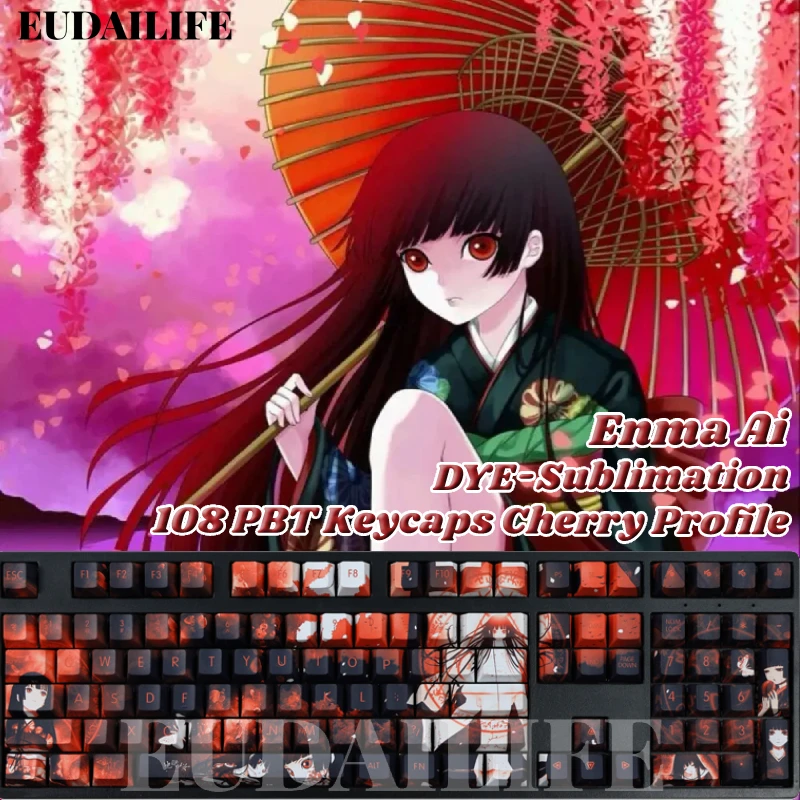 

Enma Ai 108 Keycap Hell Girl Jigoku Shoujo PBT DYE Sub Cherry Profile MX Cross Axis Switch Otaku Key Cover Mechanical Keyboard