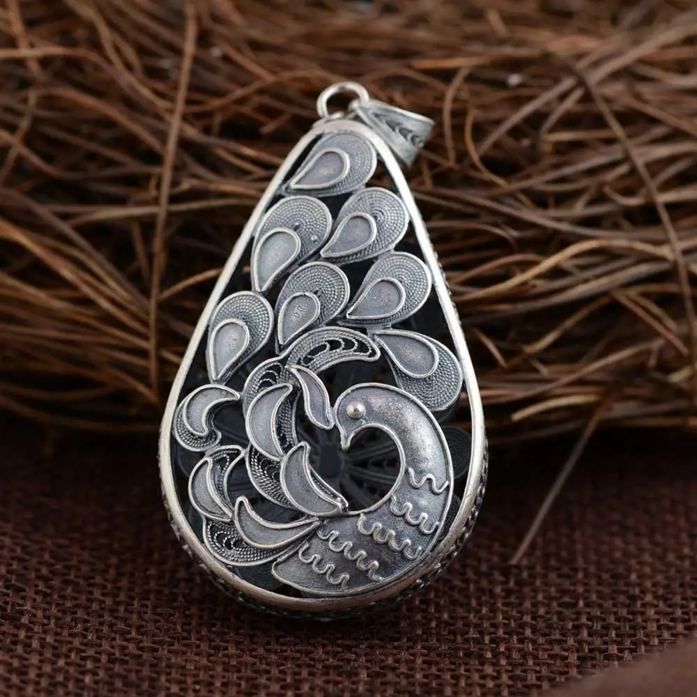 

FNJ Animal Phoenix Pendant 990 Silver Original Pure S990 Sterling Silver Pendants for Jewelry Making Women Hollow