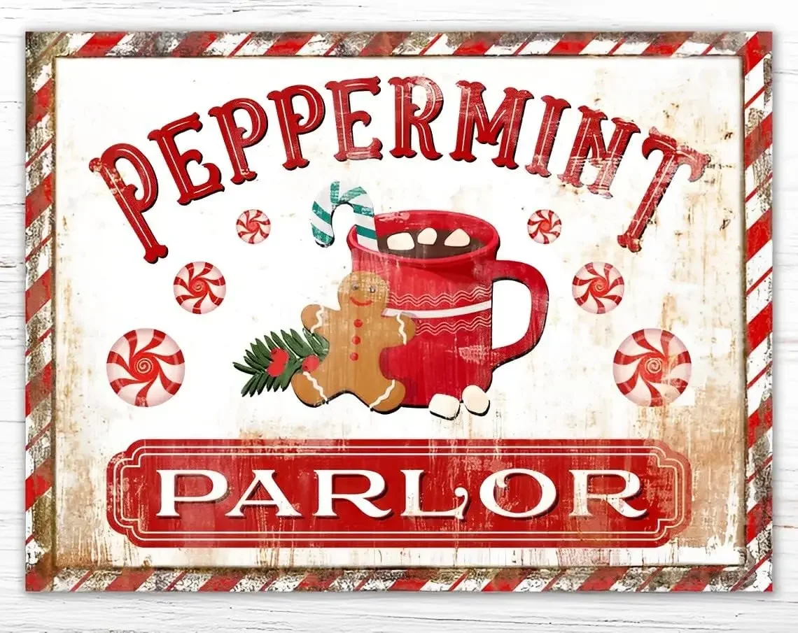 Peppermint Parlor Hot Cocoa Gingerbread Christmas Sign Vintage Metal Tin Sign Gifts for Girls Living Room Tin Sign 8x12 Inch
Peppermint Parlor Hot Cocoa Gingerbread Christmas Sign Vintage Metal Tin Sign Gifts for Girls Living Room Tin Sign 8x12 Inch