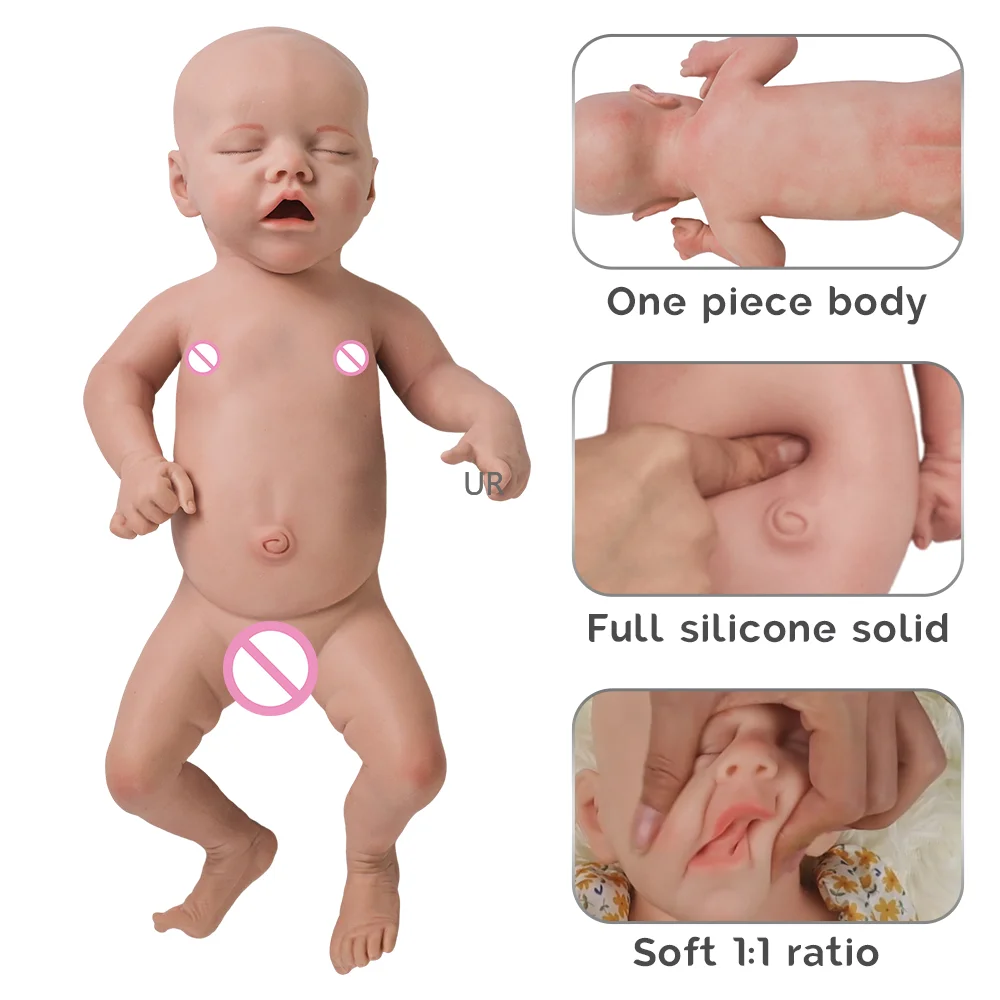 

Unpainted Realistic Soft 18 Inch 45Cm Full Solid Silicone Sleepy Closed Eyes Reborn Baby Girl Newborn Infant 2.6Kg 5.6Lbs Weight