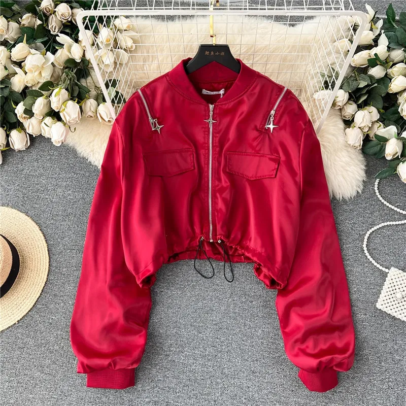 2024 Autumn Women Jacket Long Sleeve Zipper Pockets Drawstring New Fashion Casual Loose Short Outerwear Female Streetwear B176
2024 Autumn Women Jacket Long Sleeve Zipper Pockets Drawstring New Fashion Casual Loose Short Outerwear Female Streetwear B176