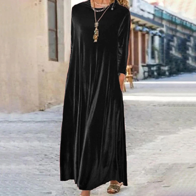 Autumn Winter Casual Loose Velvet Maxi Dress Fashion O-neck Pleated Solid Color Long Dress Women Elegant Long Sleeve Party Dress
Autumn Winter Casual Loose Velvet Maxi Dress Fashion O-neck Pleated Solid Color Long Dress Women Elegant Long Sleeve Party Dress