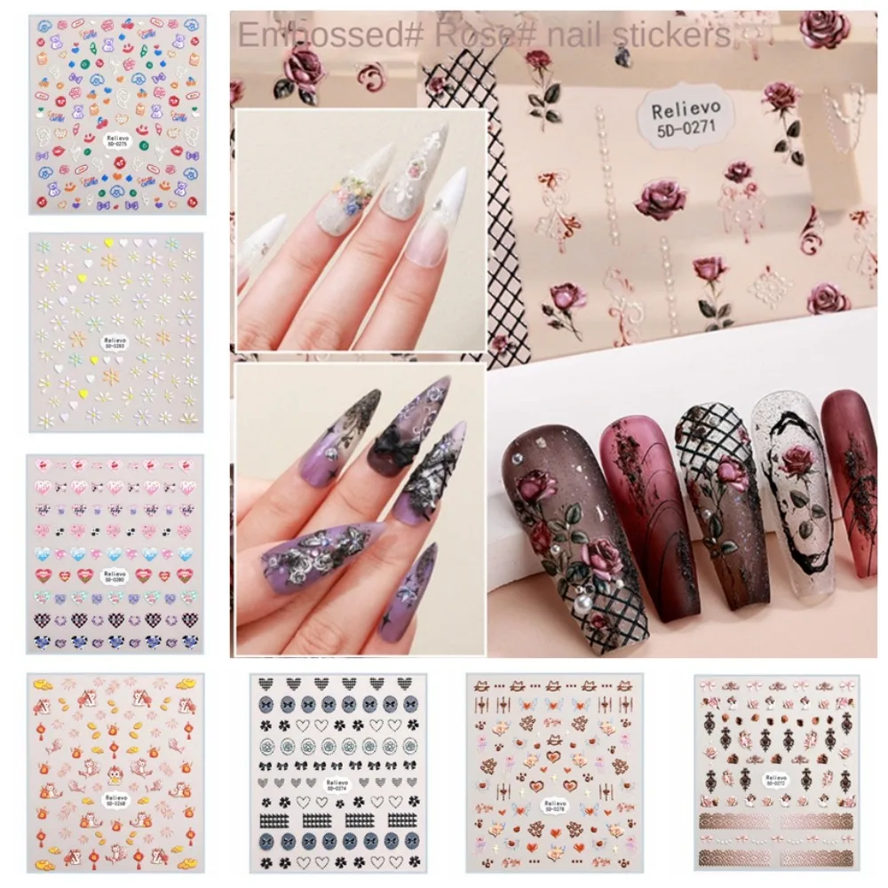 

Наклейки для ногтей в виде цветка розы, новогодние китайские наклейки для ногтей с бантом, праздничные китайские украшения для ногтей, предметы для дизайна ногтей
