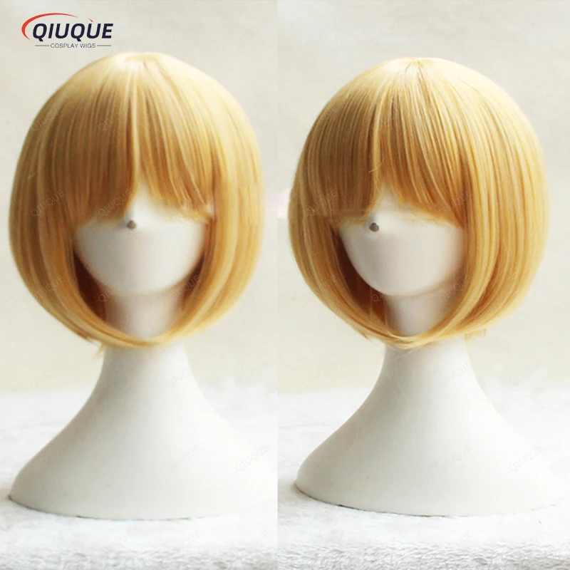 

Anime Attack On Titan Armin Arlert Wigs Short Silky Straight Boy's Shaggy Layered Yellow Bob Synthetic Cosplay Wig+ Wig Cap