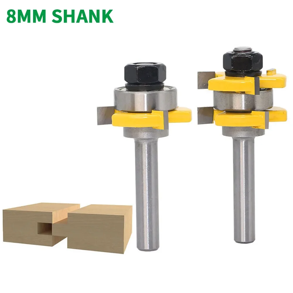 

2PC/Set 8MM Shank Milling Cutter Wood Carving Tongue & Groove Joint Assembly Router Bit Set 3/4" Stock T-Slot Wood Cutting Tool