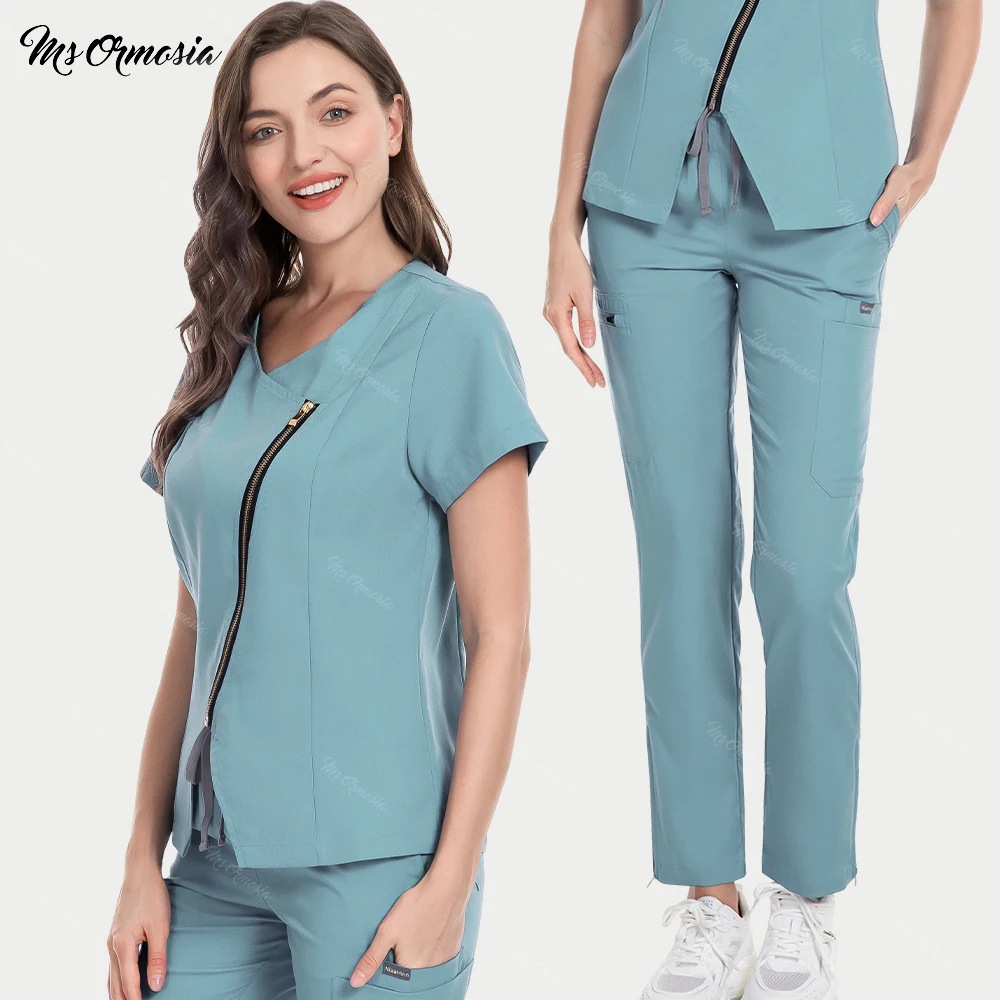 

Surgical Uniforms Woman Scrub Set Medical Nurse Beauty Salon Workwear Clinical Scrubs Top + Pants Spa Doctor Nursing Tunic Suit