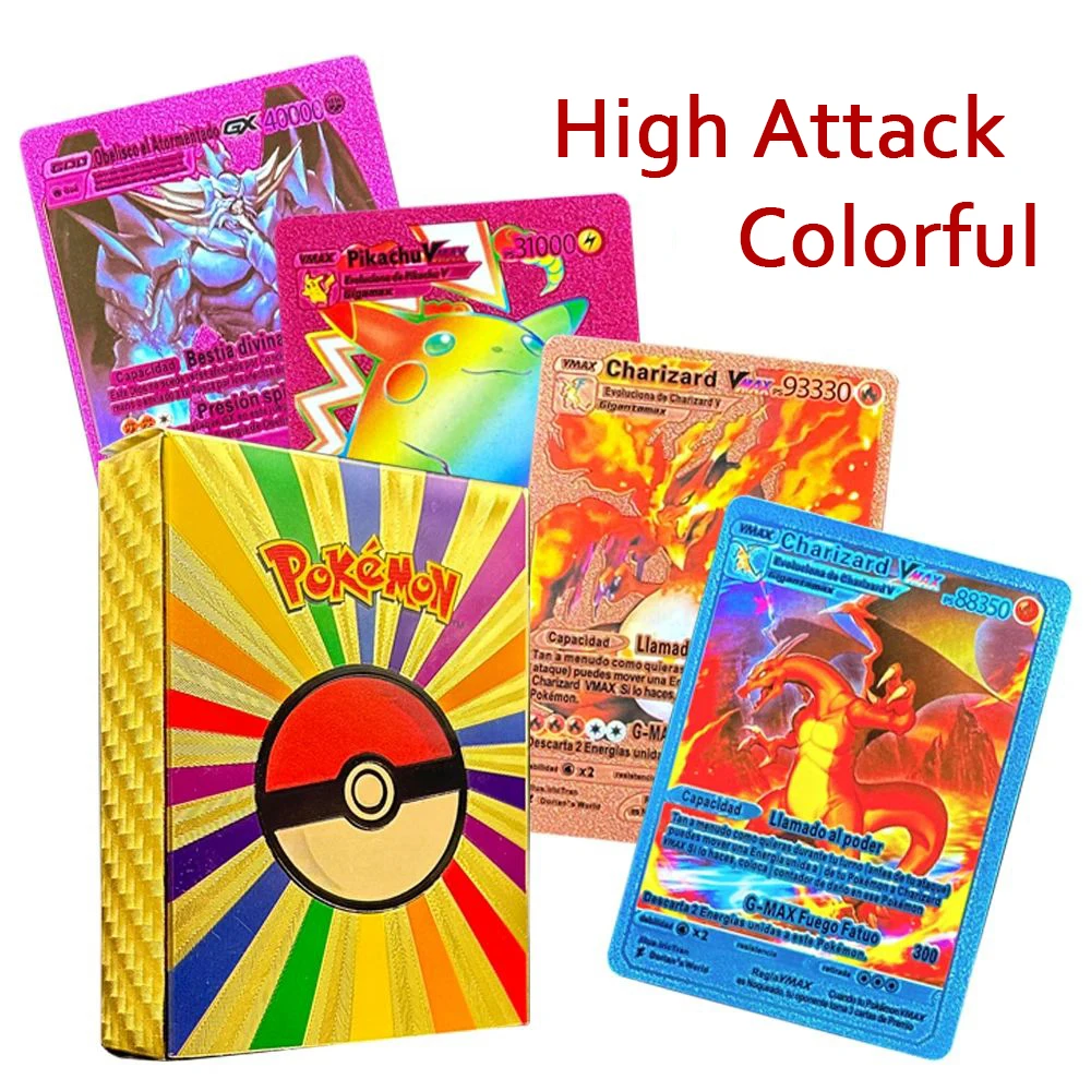 

27-55Pcs Pokemon Cards Colorful Gold 3D Pikachu English Spanish French German Vmax GX Energy Card Rare Collect Battle Toy Gifts