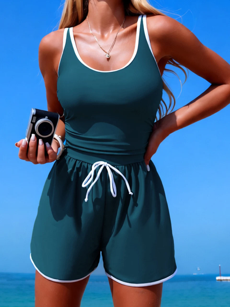 2026 Women's One Piece Color Block Swimsuit European American Style Sport Swimwear Conservative Female Swimming Beachwear 2XL 69 Sbeb58850676b4d258fec7320a068c0d6s