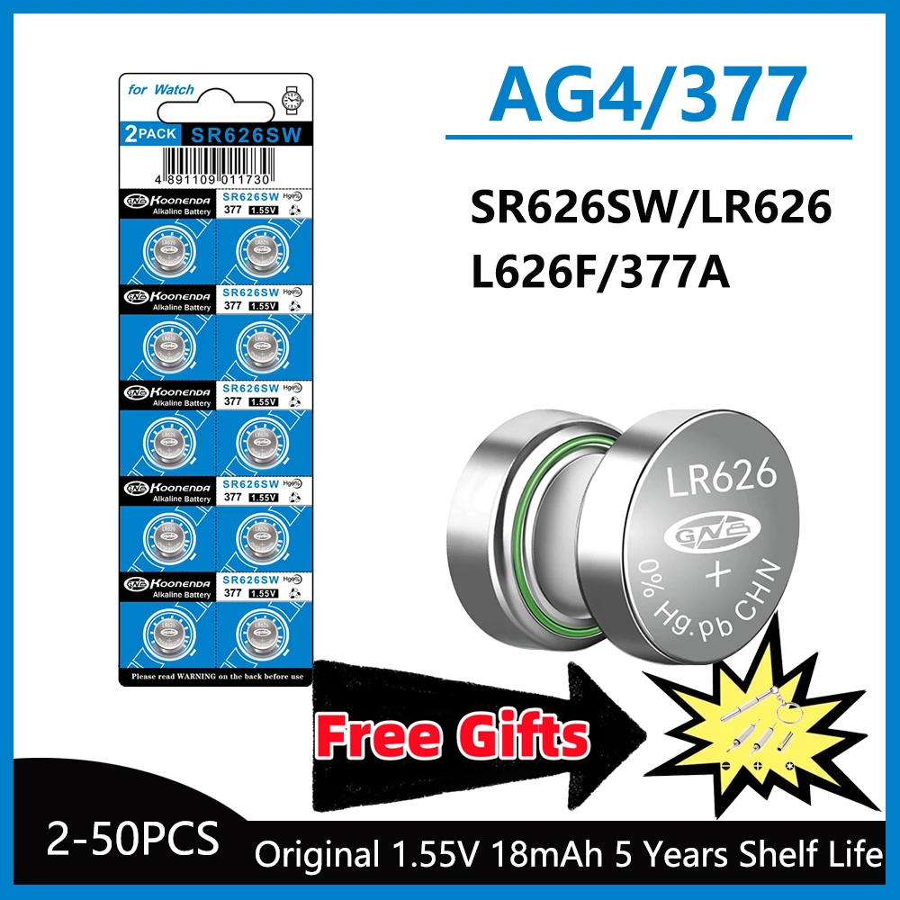 

5-50Pcs High Capacity SR626SW AG4 alkaline Battery LR626 377A V377 1.5V Watch Button Cell Batteries for Mini Flashlight Toy