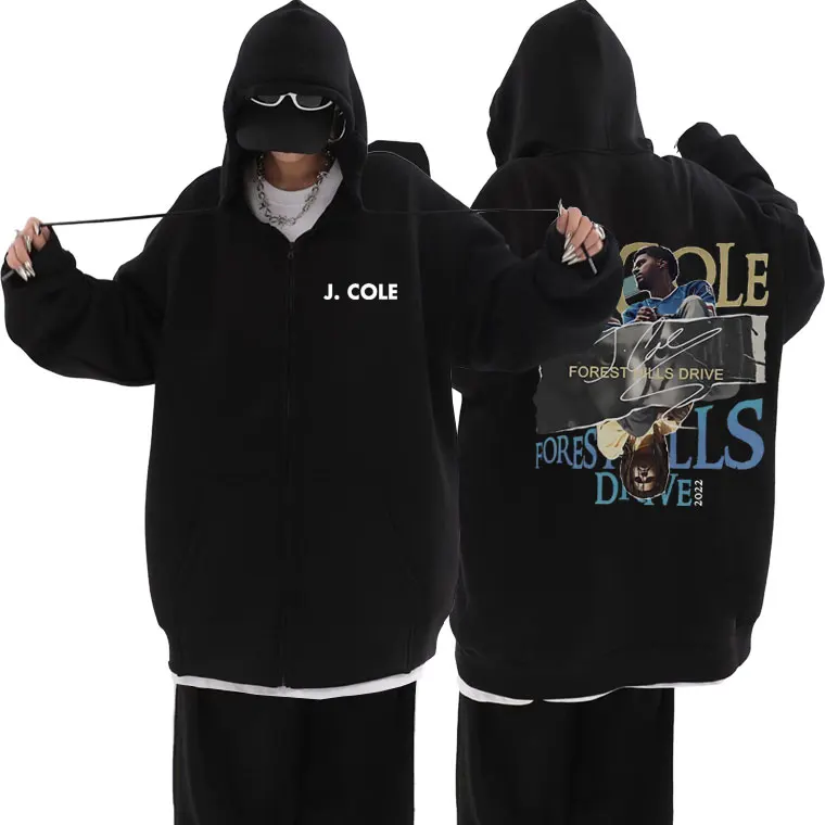 

Rapper J Cole Forest Hills Drive Music Album Cover Graphic Zipper Hoodie Male Casual Jacket Men Hip Hop Oversized Zip Up Hoodies