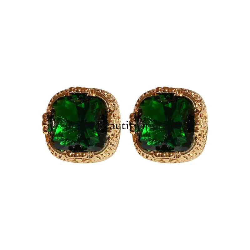 

Retro Emerald Earrings High-Grade Light Luxury Minority Unique Earrings 2024 New Popular