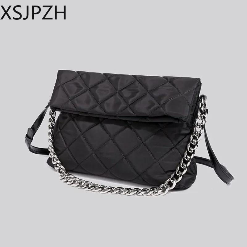 

2023 AutumnWinter New Fashion Thick Chain Diamond Lattice Small Square Bag Oxford Fabric Girl Bags Large Capacity Underarm Bag