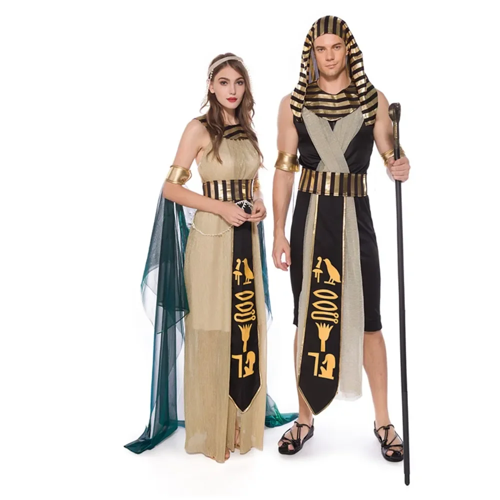 

Adult Ancient Egypt Egyptian Pharaoh King Empress Cleopatra Queen Costume Halloween Party Medieval Couples Cosplay Dress