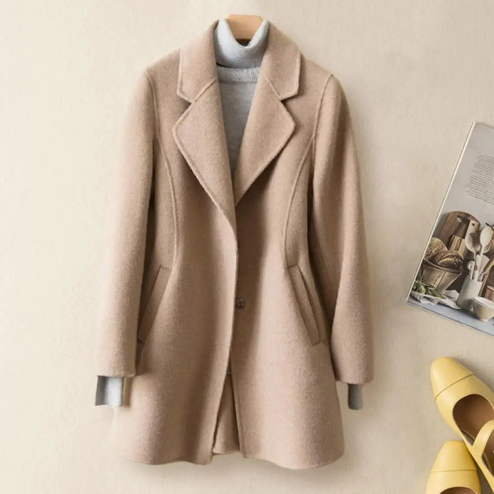 

Regular Fit Women Coat Elegant Mid-length Women's Coat with Turn-down Collar Slant Pocket Regular Fit Autumn/winter Outwear Long