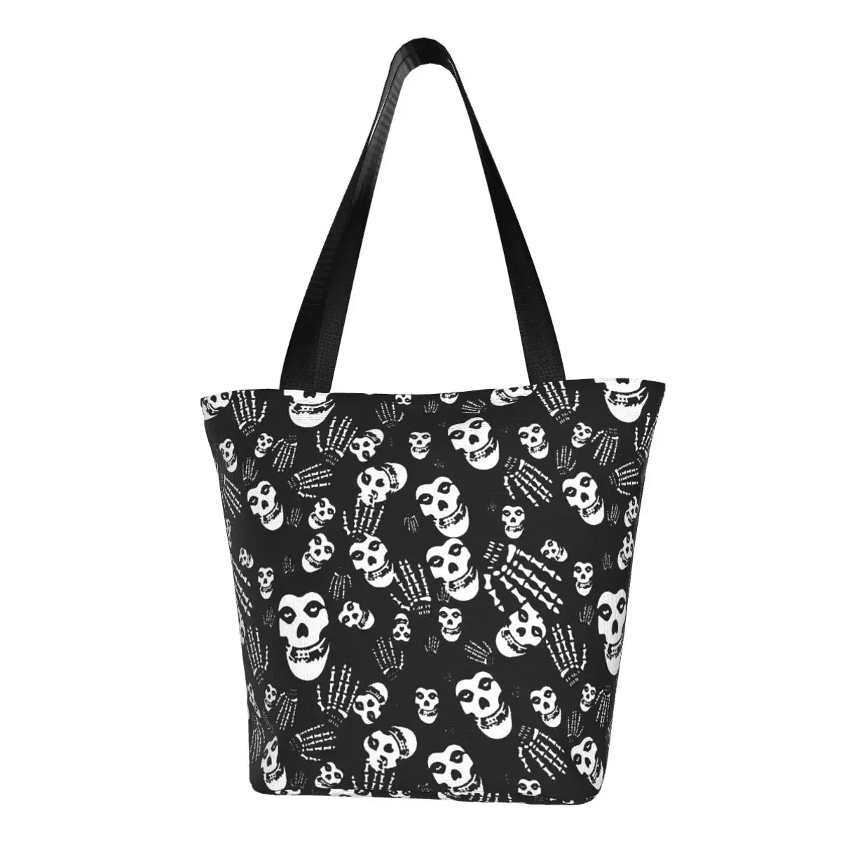 

Cute Print Misfits Skull Shopping Tote Bag Washable Canvas Shopper Shoulder Heavy Metal Music Handbag