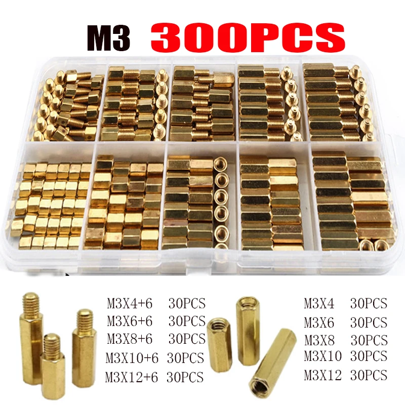 

136/300pc M2 M3 M4 Solid Brass Copper PCB Board Hex Hexagon Standoff Pillar Spacer Column Screw Nut Assortment Kit Set