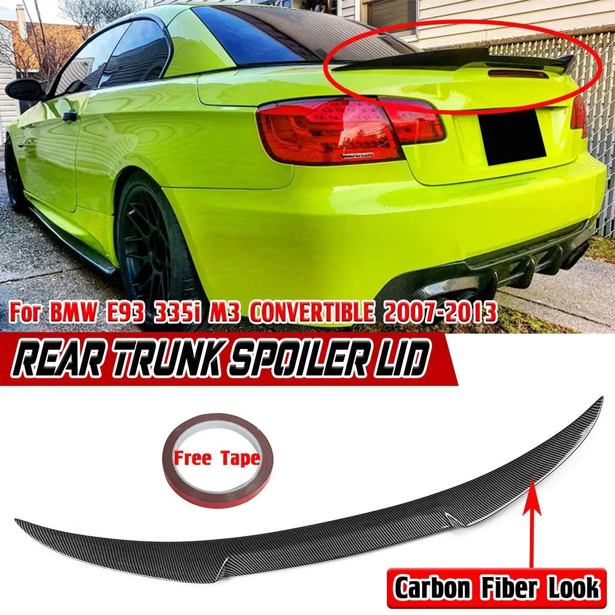 

Glossy Black/Carbon Fiber Look Car Rear Trunk Spoiler Lip M4 Style Rear Wing For BMW E93 335i M3 CONVERTIBLE 2007-2013 Body Kit