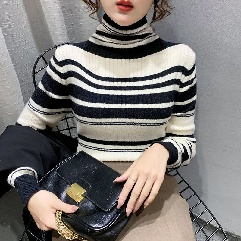 Fall Winter European Clothes Knitted Turtleneck Sweaters Fashion Striped Color Blocking Women Pullover Basic Slim New Tops 1104
Fall Winter European Clothes Knitted Turtleneck Sweaters Fashion Striped Color Blocking Women Pullover Basic Slim New Tops 1104