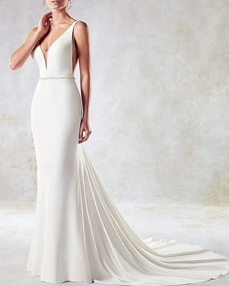Sexy Boho Wedding Dress Sleeveless V Neck Open Back Soft Satin Beading Sashes Bride Party Gowns Summer Vestidos De Noiva
Sexy Boho Wedding Dress Sleeveless V Neck Open Back Soft Satin Beading Sashes Bride Party Gowns Summer Vestidos De Noiva