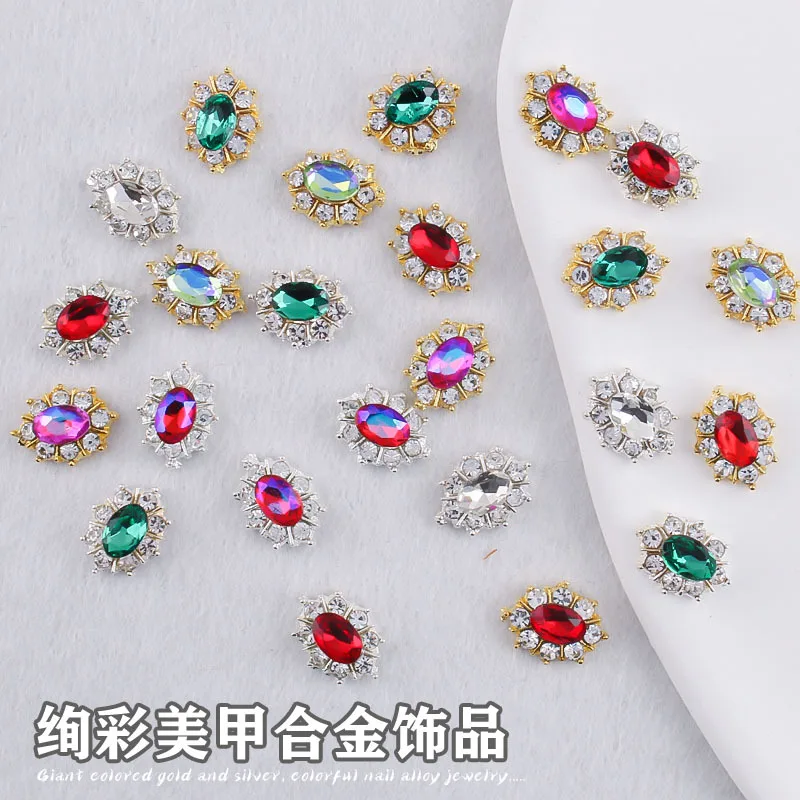 

10pcs Oval Crystal Designer Charms For Nail Art Alloy Accessories Shiny Aurora Gems Jewelry Nail Gem Diamond Stones DIY Manicure