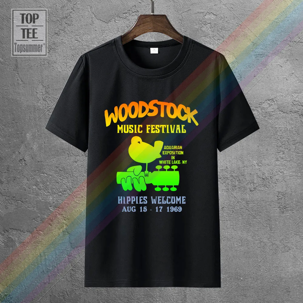 

Summer 2018 Famous Brand Authentic Woodstock Music Festival Bird Guitar Logo Hippies Welcome 1969 T-Shirt Band Logo Tee Shirt Fo