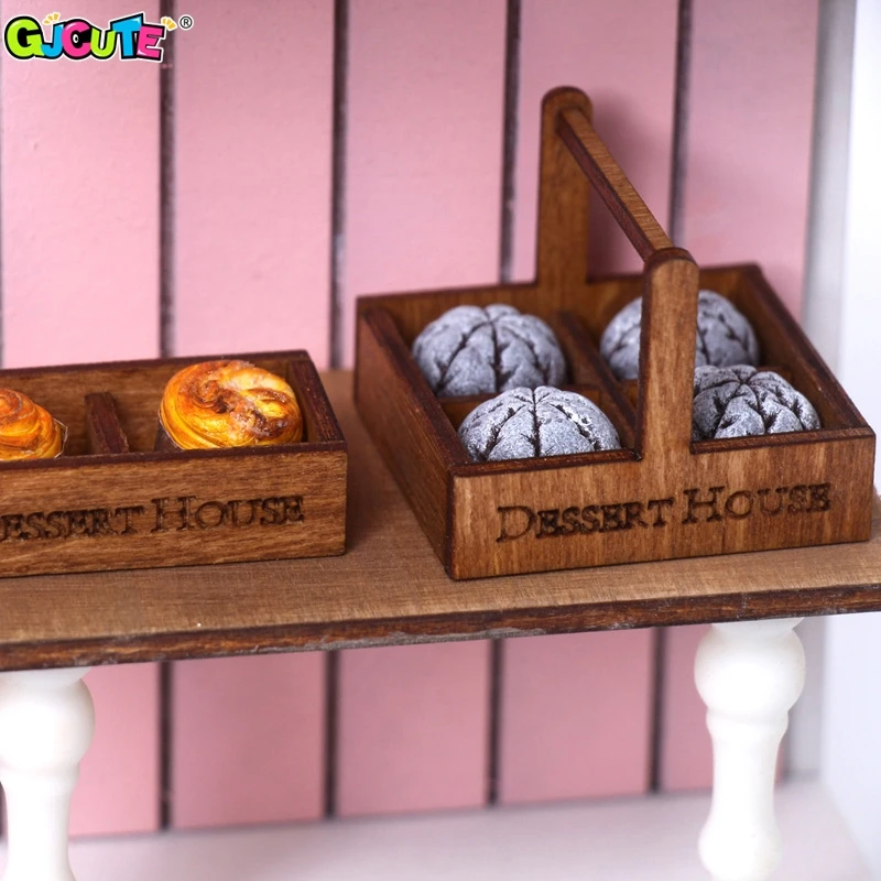 

1Pcs 1:12 Dollhouse Storage Basket Simulation Mini Wooden Dessert Bread Frame Doll House Desktop Decor Crafts Model Ornaments